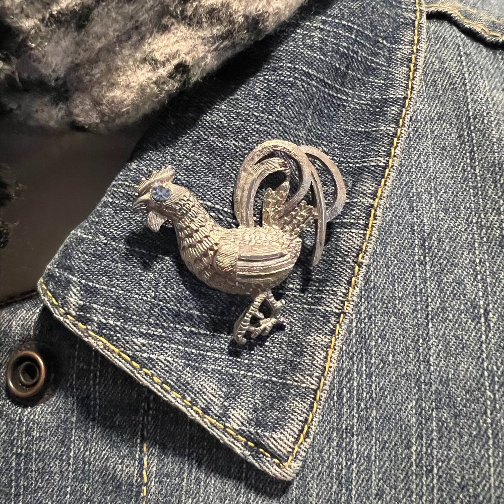 Vintage Rooster with Blue eye Brooch